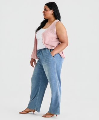 Trendy Plus Size Tie-Waist Wide-Leg Jeans