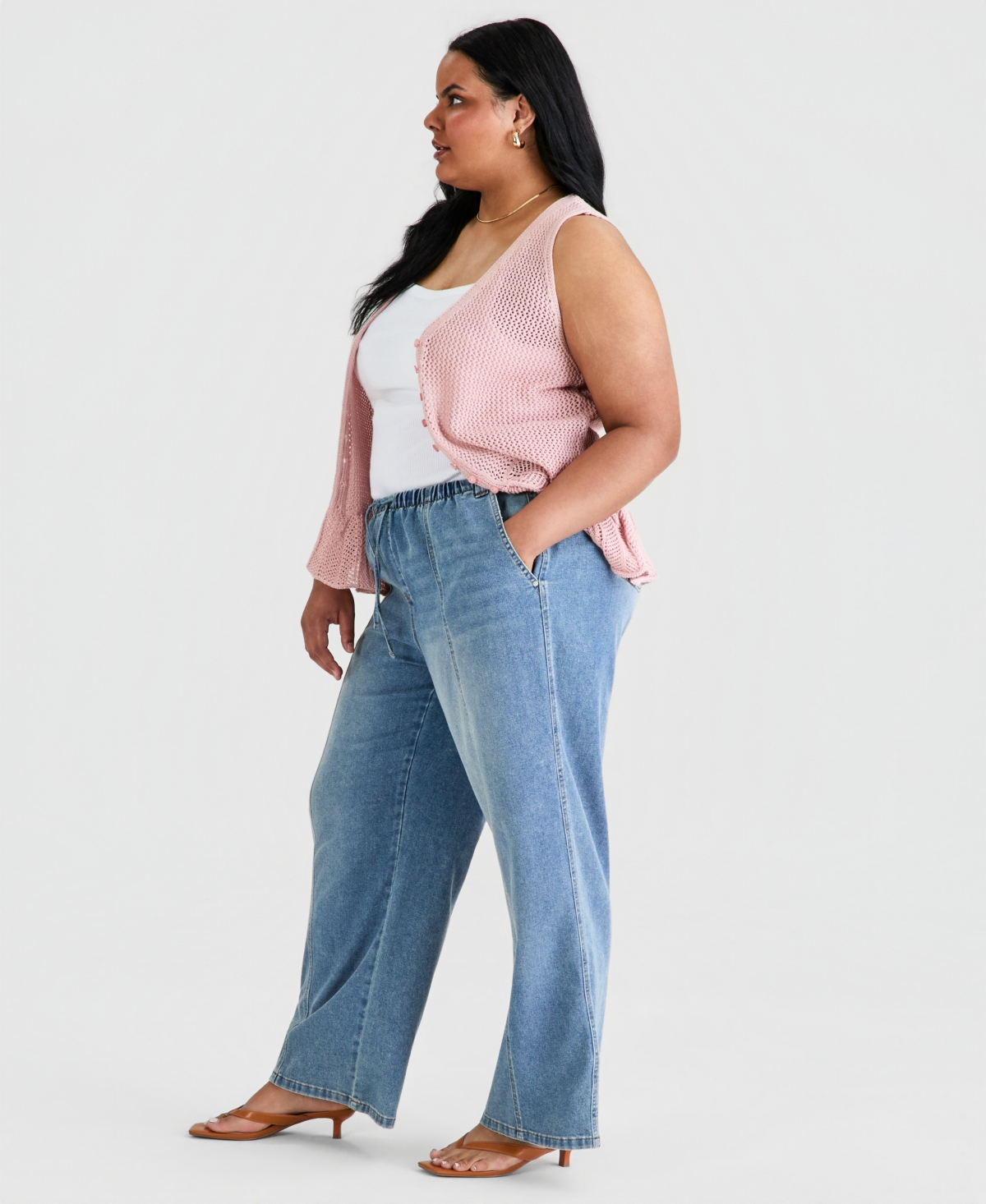 And Now This Trendy Plus Tie-Waist Wide-Leg Jeans, Macy's Exclusive