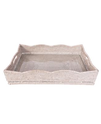 Rattan Scallop Rectangular Tray with Glass Insert