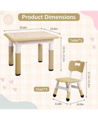 Modern Kids Table and 4 Chair Set, Height Adjustable Toddler Tables and 4 Chairs with Non-Slip Desk