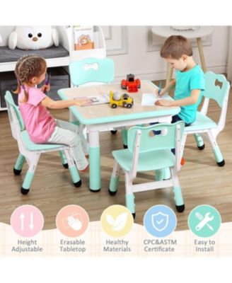 Modern Kids Table and 4 Chair Set, Height Adjustable Toddler Tables and 4 Chairs with Non-Slip Desk