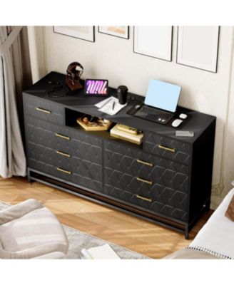 8 Drawer Dresser for Bedroom, Pink Dresser with Led Light, 55 in Tv Stand Dressers with Power Outlet, Large Dressers Bedroom with Deep Drawers,