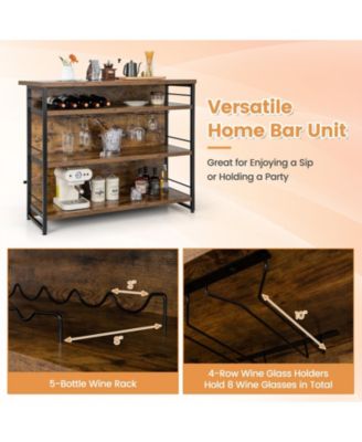 4-Tier Mini Bar Kitchen Island with Footrest and Wine Rack, Storage Cart