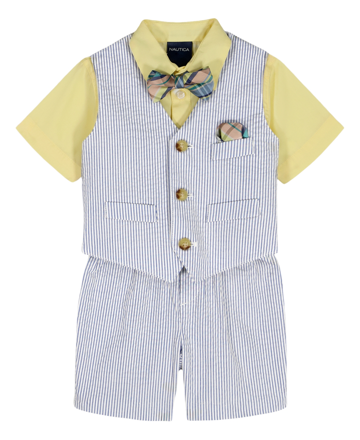 Nautica Baby Boys' Seersucker Stripe Vest, Shirt and Shorts, 3-Piece Set