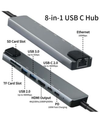 8 in 1 USBC Dongle with 4K HDMI, RJ45 Ethernet, 100W PD Charging, USB 3.0, SD/TF Card Reader,for MacBook Pro/Air, and Other Type C Devices