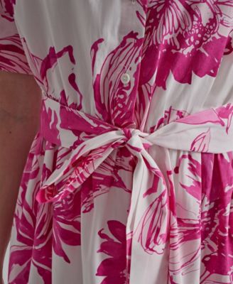 Women's Elbow-Sleeve Button-Front Shirt Dress