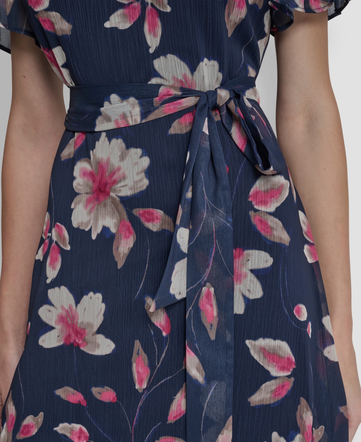 Dkny Women's Short Godet Sleeve Jewel Neck Midi Dress