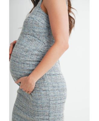 Maternity Sleeveless Square-Neck Tweed Sheath Dress