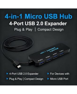 4-Port USB 2.0 Hub - With 39.3inch cable, Plug-and-Play OTG Expander for PC/Android Tablet, Ideal for Office Workers