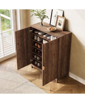 6 Tier Ribbed Door Shoe Cabinet with Adjustable Shelves