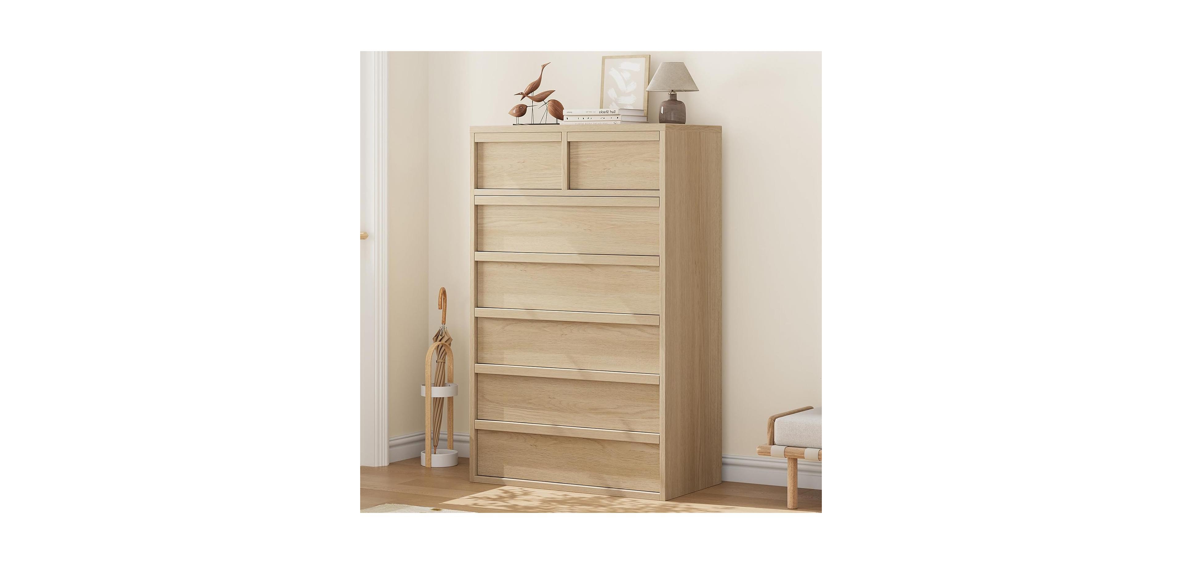 gaomon 7 Drawer Dresser for Bedroom, 46 in Tall Modern 7 Chest of Drawers with Large Storage Space, Wooden Dresser Organizer for Living Room