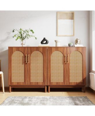 Set of 2 Rattan Sideboard Buffet with Storage, 59 Inch Accent Cabinet with Doors, Storage Cabinet for Dining Room, Living Room, Kitchen