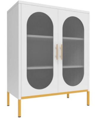  Fluted Glass Door Storage Cabinet, Cold Rolled Steel Tall Locker with Adjustable Shelf for Living Room, Bedroom, Garage