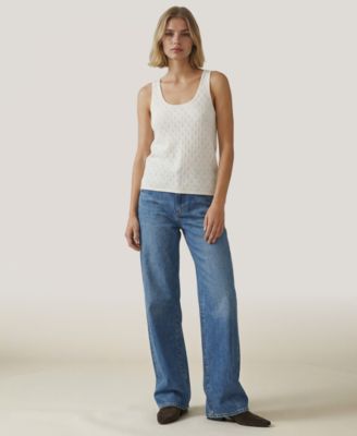 Women's Sleeveless Pointelle Scoop Neck Sweater Tank Top