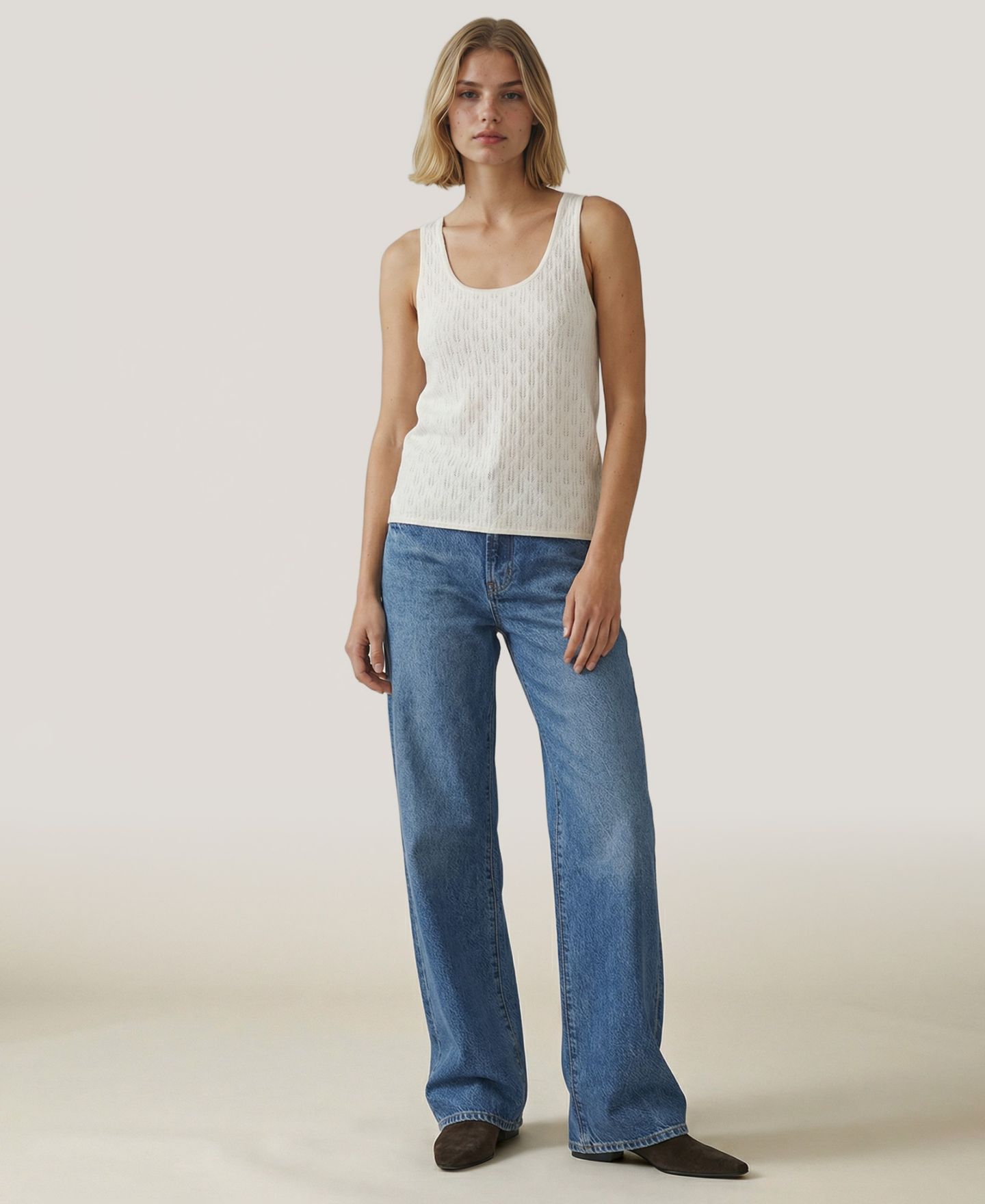 Женский свитер NAADAM Sleeveless Pointelle Scoop Neck Sweater Tank Top, цвет: Белый — фото 1