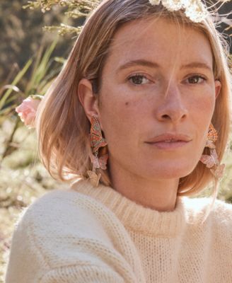 Nano Gem and 14k Gold Over Brass Cailey Enamel Butterfly Statement Earrings