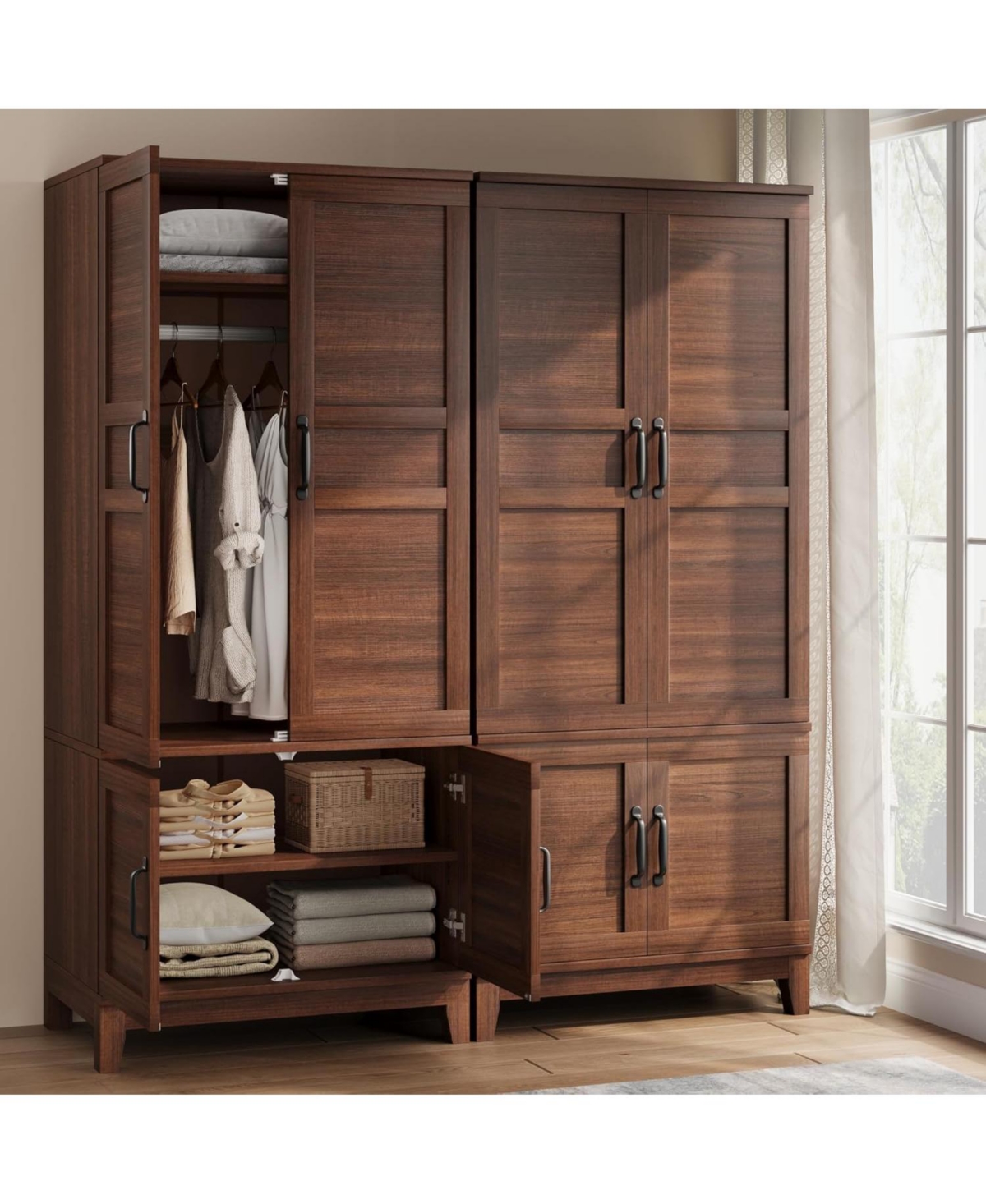 gaomon Armoire Wardrobe Closet with 4 Doors,72 in Wooden Wardrobe Cabinet with Hanging Rod