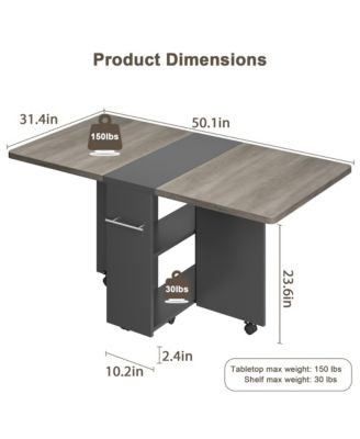 Kitchen Table Movable Space Saving Foldable Kitchen Table for Dining Room, Home Office, Living Room