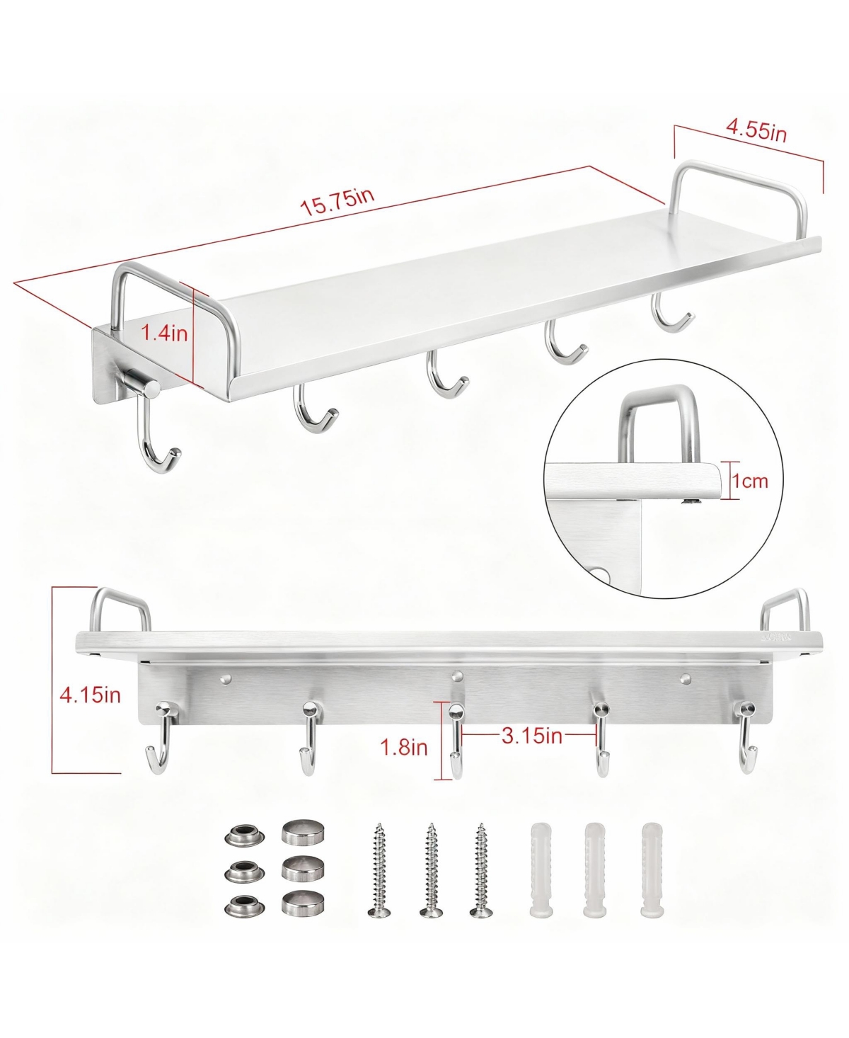 Yigii Stainless Steel Wall-Mounted Spice Rack with 6 Hooks