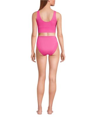 Women's Tugless Ribbed Midkini and High Waisted Bottom Swimsuit Set