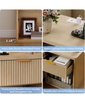 Fluted Nightstand Set of 2,Mid Century Bedside Table,Wooden End Table,Farmhouse Night Stand with 1 Drawer,Open Shelf