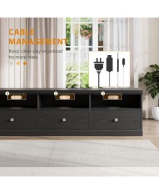 70" TV Stand for 80" TVs, Mid-Century Entertainment Center with Drawer and Open Shelves