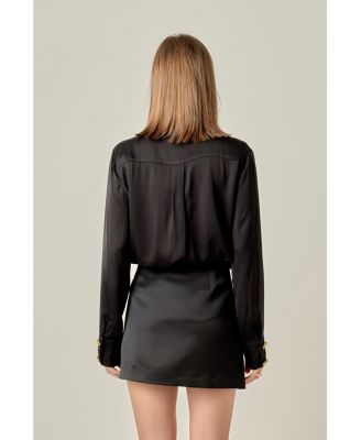 Women's Heart Button Up Satin Shirt