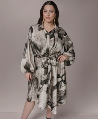 Plus Size Balloon-Sleeve Shirt Dress