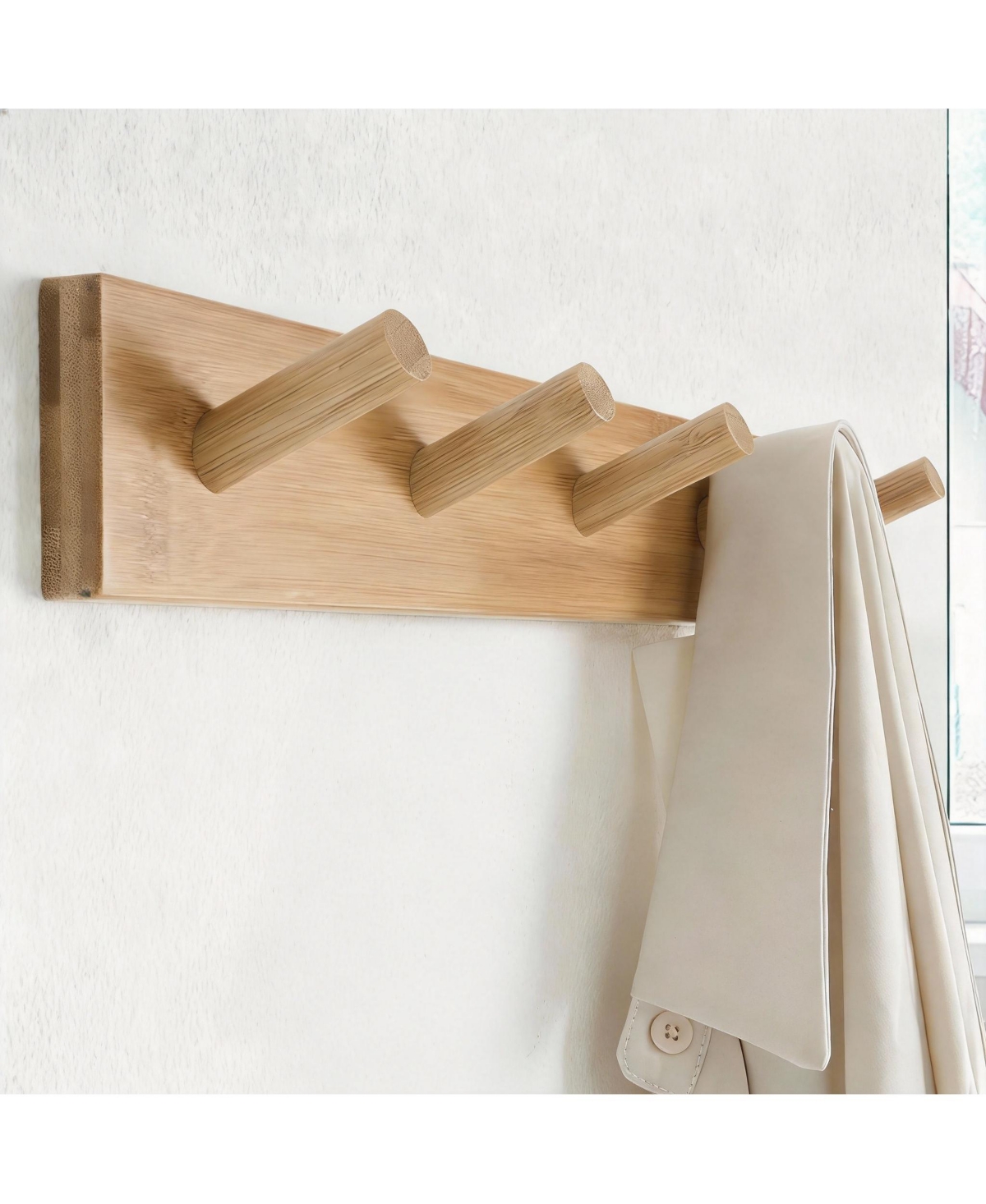 Yigii Bamboo 5-Peg Wall Rack for Coats, Hats, Towels
