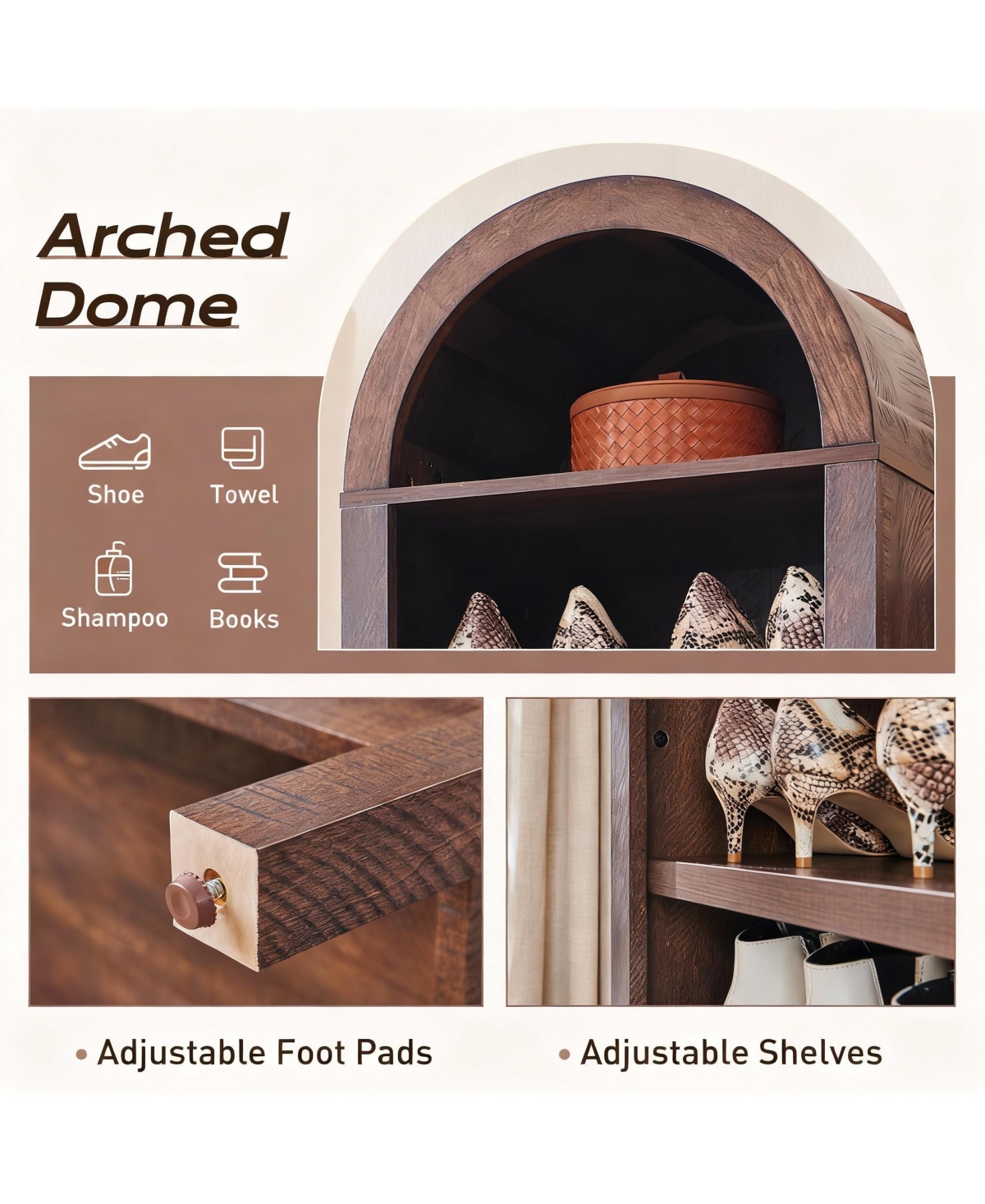 Yigii Space-Saving Tall Arched Book Shelves with Adjustable for Home