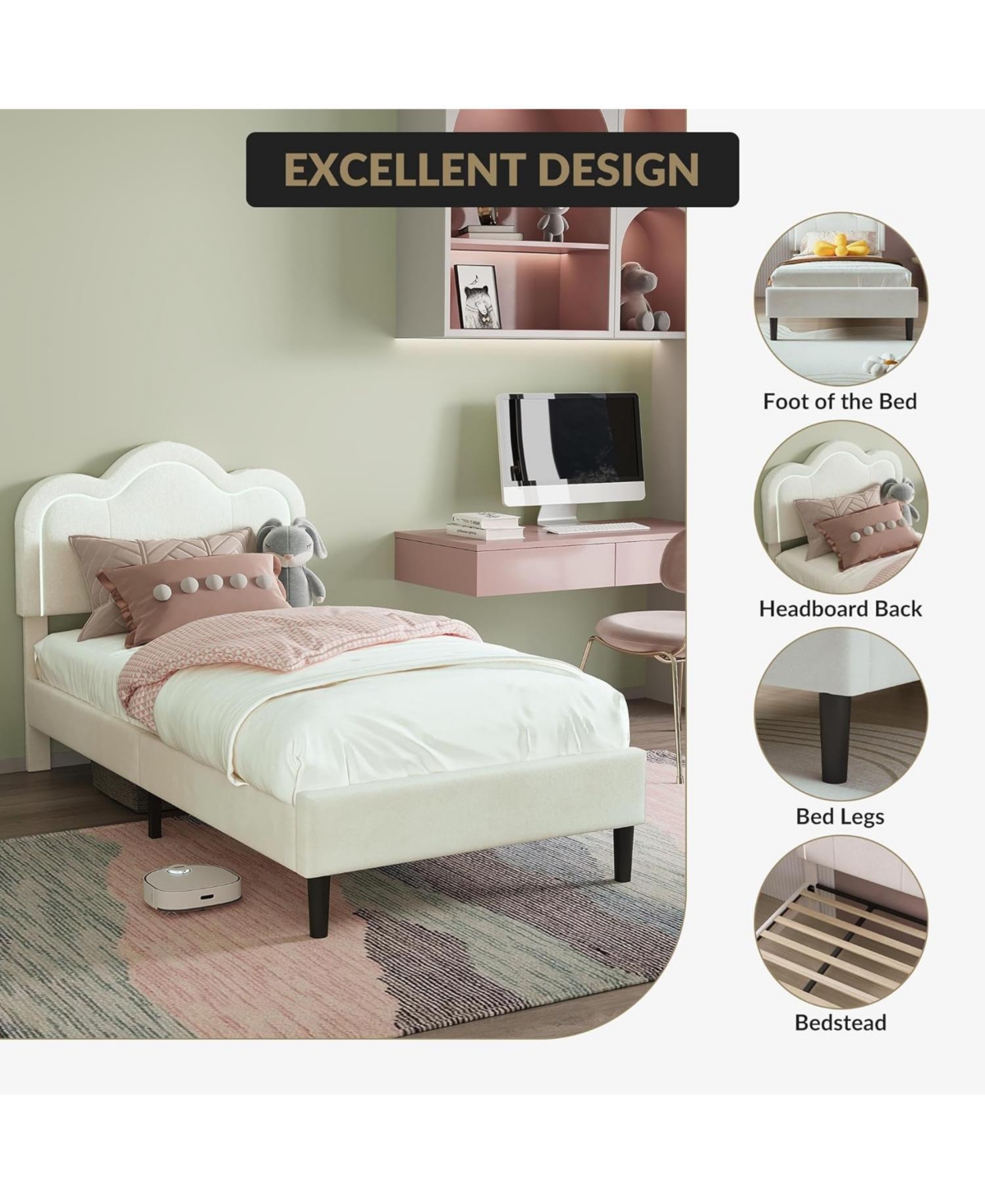 Gaomon Queen Size Floating Bed Frame with Led Lights, Velvet Upholstered Platform, Storage Headboard, No Box Spring Needed
