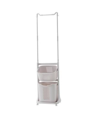 2-Tier Laundry Hamper Sorter, Rolling Laundry Baskets with Wheels, Removable, Stackable Laundry Cart with Hanging Bar for Small Space, Dorm