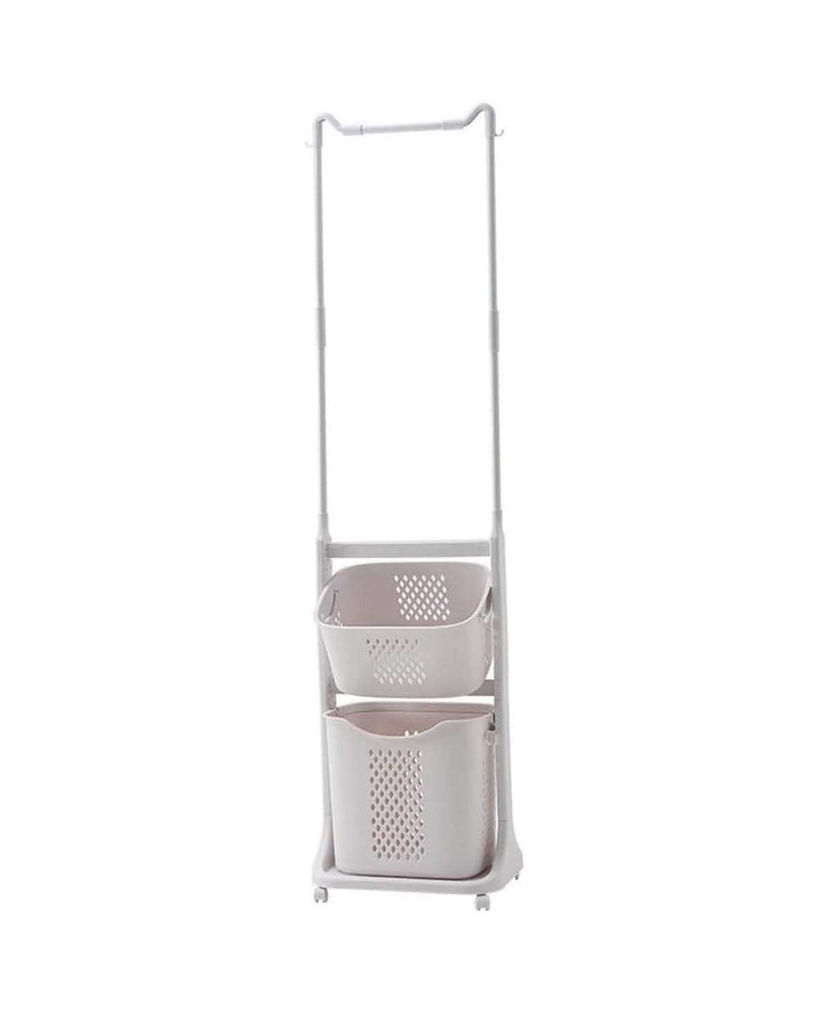 Rainsken 2-Tier Laundry Hamper Sorter, Rolling Laundry Baskets with Wheels, Removable, Stackable Laundry Cart with Hanging Bar for Small Space, Dorm