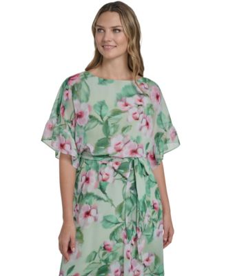 Petite Jewel Neck Ruffle Sleeve Dress