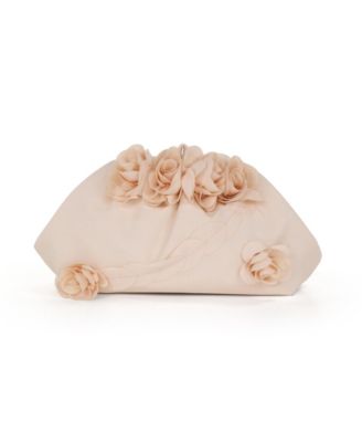 Woman's Violet Jacquard Satin Floral Applique Pouch Clutch