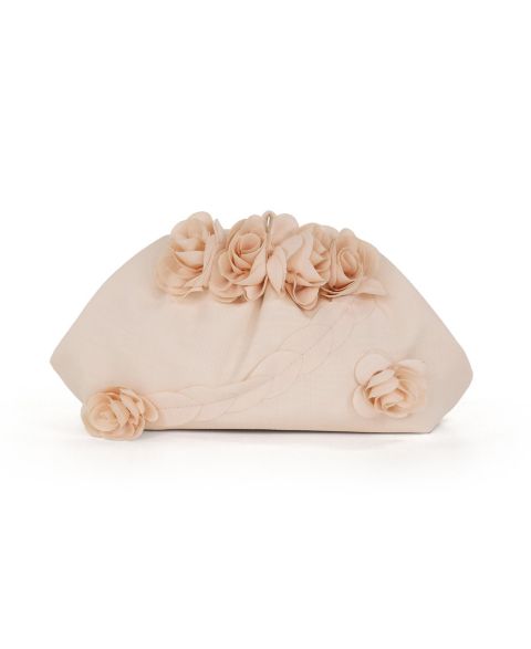 Женский клатч Jewel Badgley Mischka Violet Jacquard Satin Floral Applique Pouch Clutch, цвет: Персиковый жемчужный