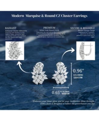 Modern White Gold Plated Marquise & Round CZ Cluster Earrings