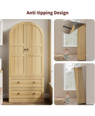 72" Tall Dome Bookcase with Drawers, 4-Tier Wooden Bookshelf Storage Cabinet with Door, Farmhouse Arched Cabinet with Storage