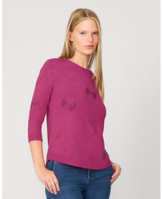 Women's Textured Heart & Bow Knit Top