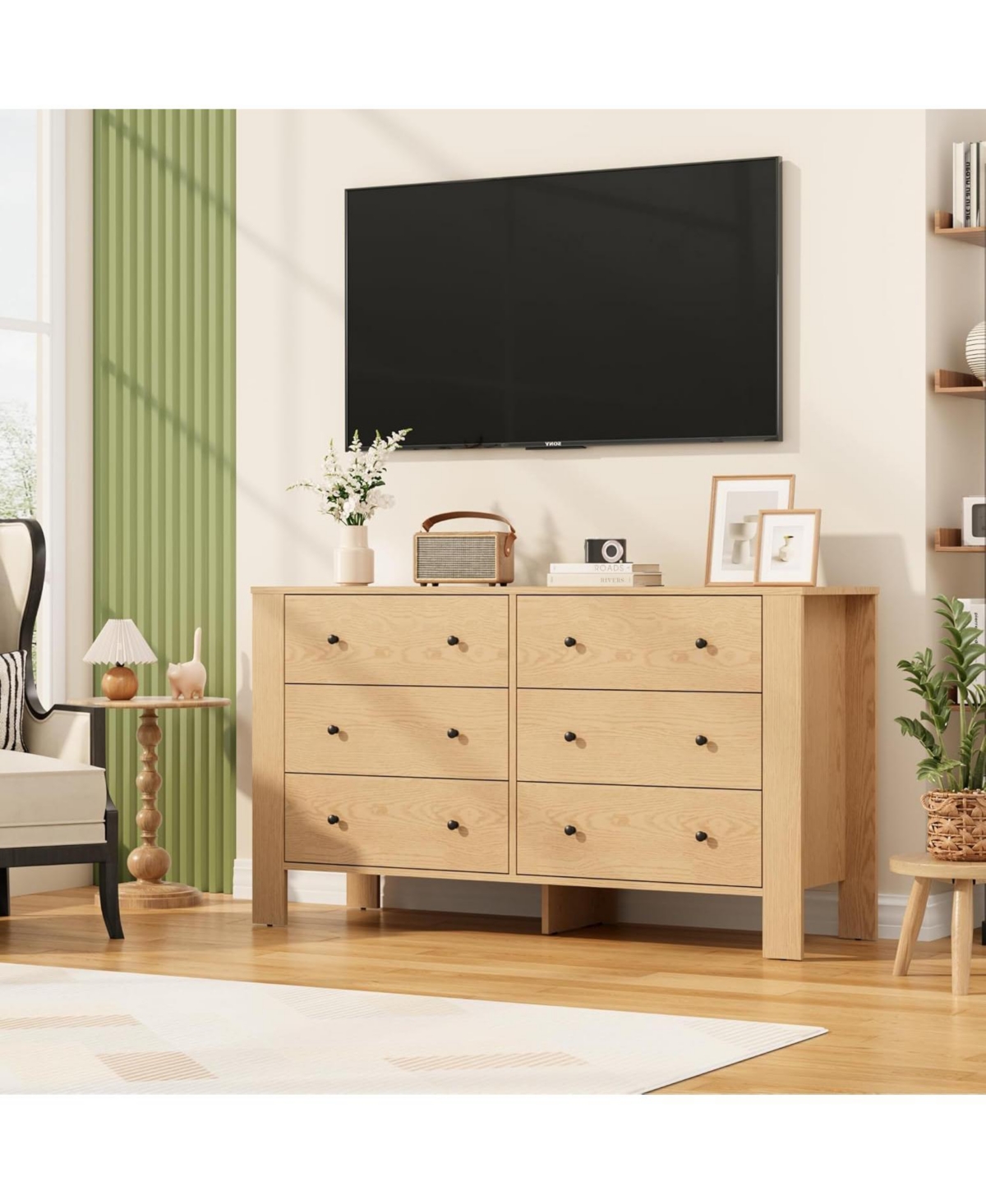 gaomon Natural Oak 6-Drawer Dresser, Modern Double Dresser and Storage Organizer for Bedroom or Entryway