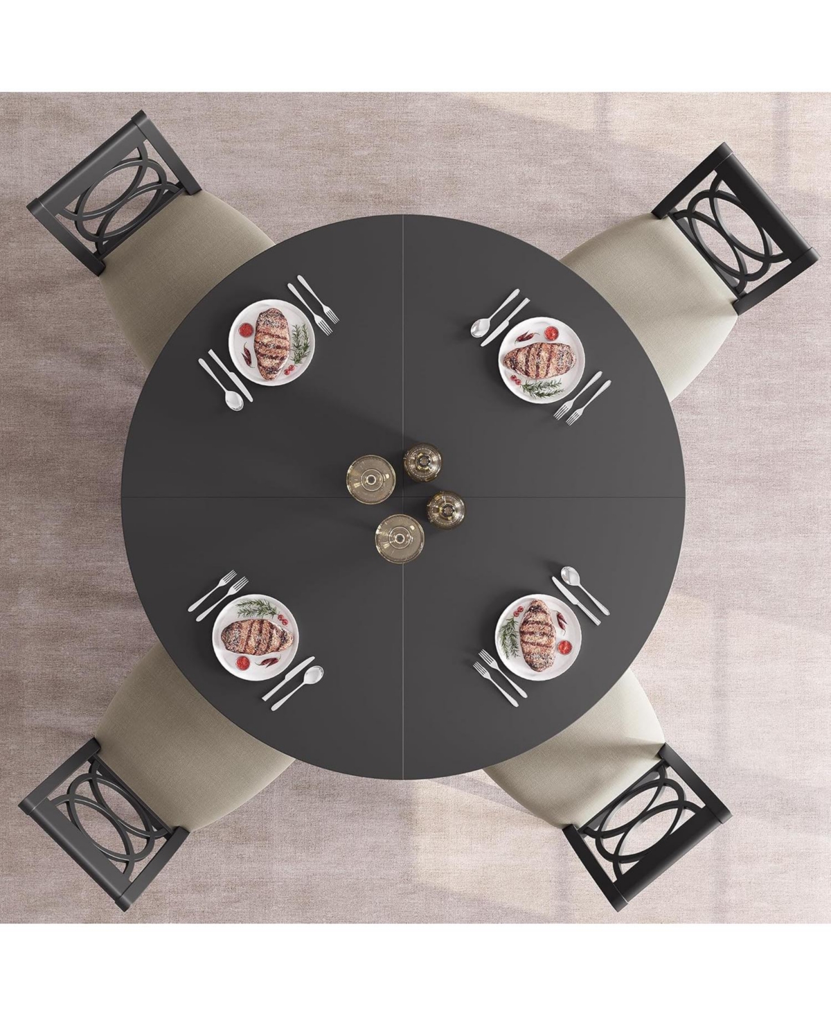 gaomon 47" Round Dining Table Set for 4 to 6, Farmhouse Kitchen with Wooden Top and Pedestal Base, Circle Dinner