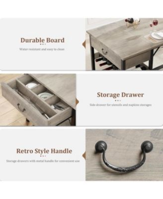 Dining Table Set for 4, Kitchen Dining Table Set with Upholstered Benches, Kitchen Dining Room Table with Storage Drawers