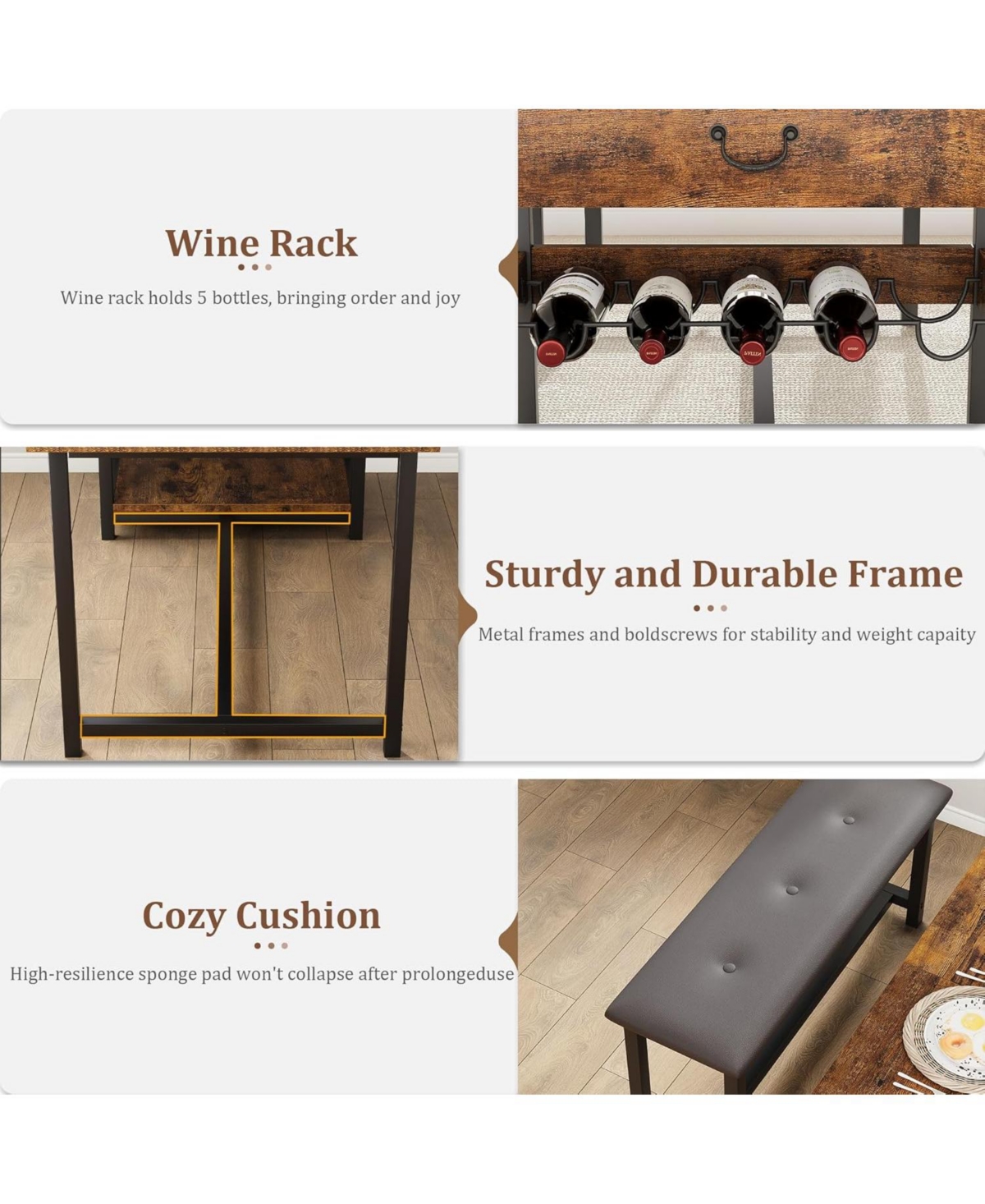 gaomon Dining Table Set for 4, Kitchen with Upholstered Benches, Room Storage Drawers