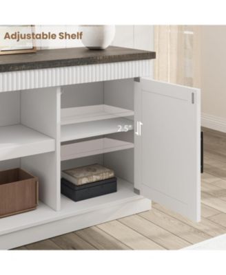 Farmhouse TV Stand for 70/75 in TVs, 65 in Long Entertainment Center w/ 2 Door &Open Storage Shelf, Rustic Fluted Television Consoles Stands