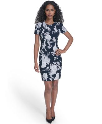 Women's Printed Puff-Sleeve Sheath Dress