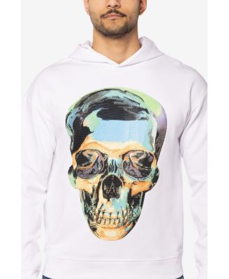 Men's Rhinestone Embellished Skull Pullover Hoodie