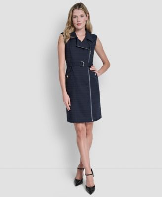 Petite Hopsack Moto Sleeveless Dress