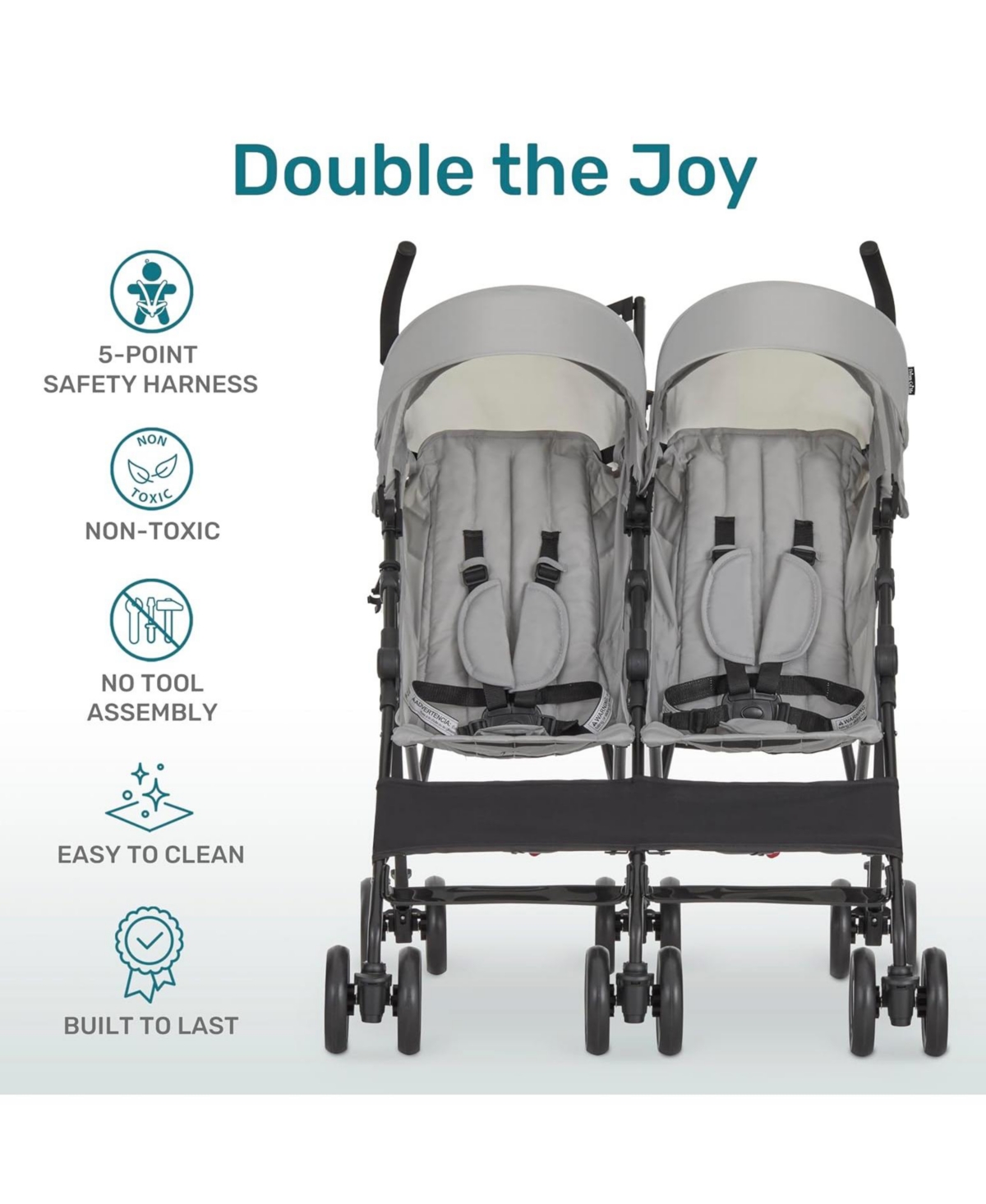 Dream On Me Baby Twin Venture Umbrella Stroller, Multi Backrest Positions, Adjustable & Removable Canopy Double 360°Swivel Wheels with