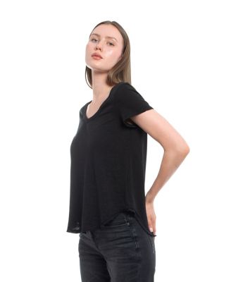 Women's Short Sleeve Shrunken V-Neck Shirttail Tee