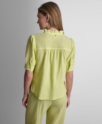 Petite Short Puff-Sleeve Button-Front Shirt
